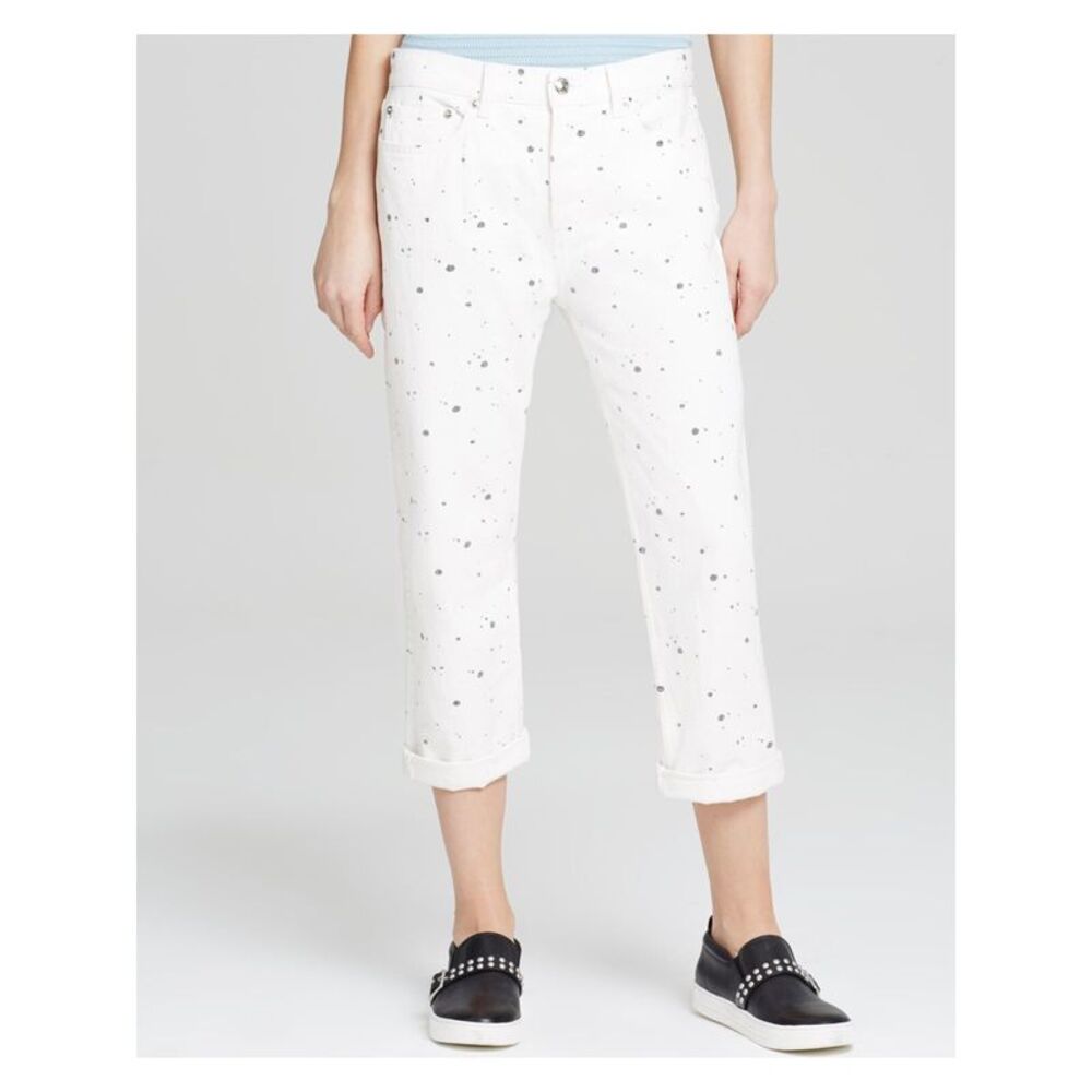 MARC JACOBS Womens White Cropped Printed Boyfriend Jeans Size: 26